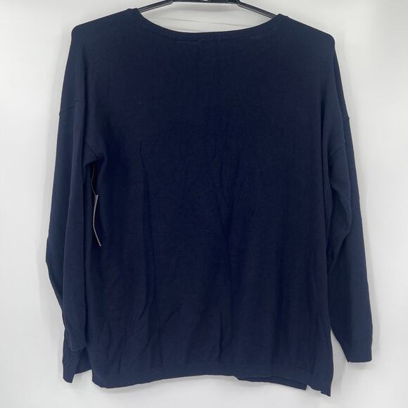 Chicos Palm Tree Womens Sweater Sz L Coastal Resort Beachy Embroidered Navy New - Picture 6 of 11